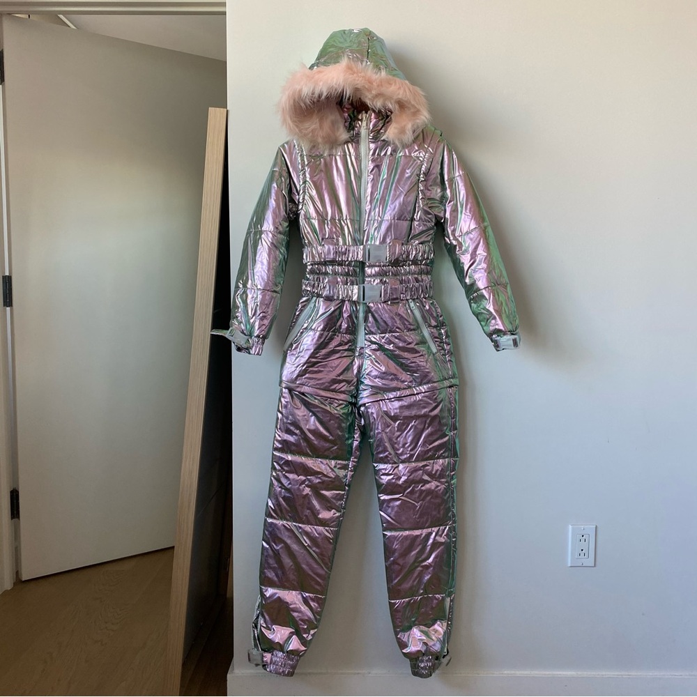 Dolls Kill Club Exx Aurora Beam Holographic Snowsuit Ski Suit